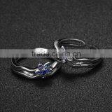 White Copper Jewelry Ring Blue Gemstone Setting Open Fashion Ring for Women thumbnail-1