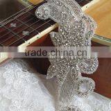 Bridal Trimmings Clear Crystal Rhinestone Applique With Pearls Hotfix for Wedding Dress Accessory thumbnail-6