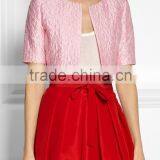 2015 Spring/summer Ladies Short Sleeve Pink Jacquard Jacket SYA15057 thumbnail-2