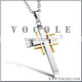 Silver Crossing Pendant Thin Chain Long Stainless Steel Necklace thumbnail-1