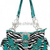 Wholesale Rhinestone Buckle Design Zebra Print Turquoise Purse thumbnail-1