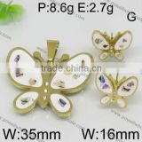 Hot white stone butterfly shape gold color jewelry set from alibaba