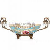 Antique Brass Decorative Ceramic Bucket With Handles, Hand Painted Porcelain & Bronze Planter, Decor Ceramics Furnishing Article thumbnail-5