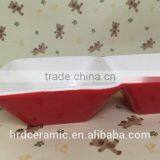 Stocked Three Small Ceramic Grids Red Dinner Plate thumbnail-3