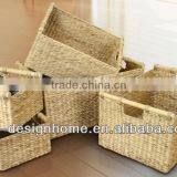 S/5 RECTANGULAR WATER HYACINTH STORAGE W/WOODEN HANDLE thumbnail-1