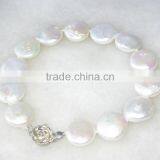 Wholesale AA 13-14mm White Coin Freshwater Pearl Bracelet thumbnail-3