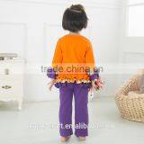 Fall Latest Boutique Girls Halloween Outfits With Pumpkin Wholesale Kids Cotton Orange Chevron Ruffle Pants Clothing Sets thumbnail-1