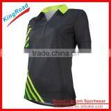 Custom Dye Sublimated 100%polyester Golf Polo Shirt Green Stripe Golf Shirts Design thumbnail-2