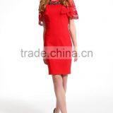 Knee-Length Backless Embroidery Lace Sleeve Evening Dress Red Short Patterns thumbnail-3