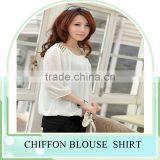 2016 Wholesale Cheap Price Women Chiffon Shirts Outfit Rivet Cute Doll Long Sleeves Design Women Chiffon Casual Top Blouse thumbnail-3