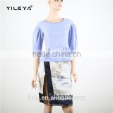 3/4 sleeve blue women unstitched blouse with button closure