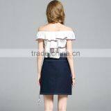 2017 Fashion Summer for Women Fashion Elegant One Shoulder Blouse With Denim Skirt Two Pieces thumbnail-2