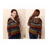Women Spring Fine Knit Sweaters With Hood Multicolored Stripes , Womens Cardigan Sweaters thumbnail-1
