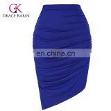 Grace Karin Occident Women's Solid Blue Color High Stretchy Pleated Pencil Skirt CL008930-1 thumbnail-1