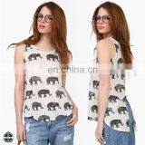 T-WV506 Stylish Womens Elephant Printed Singlet Rayon Tank Tops in Bulk thumbnail-1