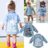 Autumn Toddler Baby Girl Coat Cotton Denim Kids Children Clothes Letters Printed Tops T-Shirt Trench Jacket thumbnail-2