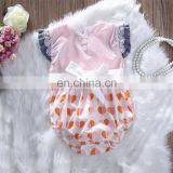 Newborn Baby Short Sleeved Romper Striped and Heart Pattern Cotton Fly Sleeve Baby Girl Lace Romper thumbnail-6