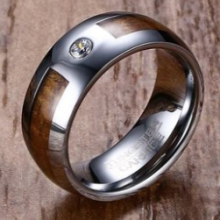 Tire Pattern Brushed Grooved Tungsten Gold Ring thumbnail-1