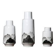 New Chinese Modern Ink Wash Painting Hand Made White Ceramic Flower Vase For TV Bench thumbnail-4