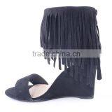 2016 Latest Fashion New Designs Wedges Lady Suede Upper Long Tassel Sandals Shoes thumbnail-4