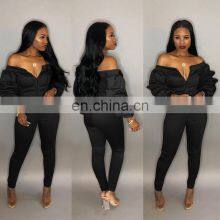 Clothing Wholesale Custom Fashion Trend Strapless Sexy Jumpsuit Zipper Puff Sleeve Trousers Plus Size Women's Clothing thumbnail-4