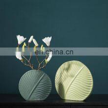 ENO Green Leave Vase Ceramic Home Decoration Flower Arrangement Vase Creatives Flower Ornaments thumbnail-3