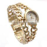 Women's Gold-Tone Double Chain Stainless Steel Band Rhinestone Luury Fashion Quartz Wrist Watches