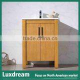 24" Oak Wood Bath Vanity With White Ceramic Rectanguler Sink