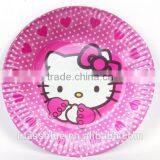 Pink Color Paper Plate With Many Cute Cartoon Picture