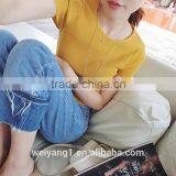 Wholesales Women Blank Summer Short Slim Fit Tops Round Neck thumbnail-4