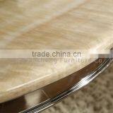 Mirror Silver Stainless Steel Table Base Marble Top Dining Table and Chiar Sets thumbnail-6