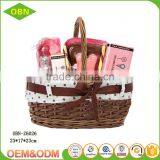 Unique Vintage Handled Handmade Wicker Christmas Gift Basket Empty With Ribbon thumbnail-3