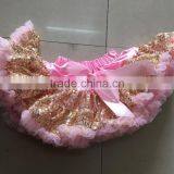 Pink Gold Sparkly Sequins Skirts Fluffy Cheap High Quality Pettiskirts Sequins Skirt for Baby Girls thumbnail-1