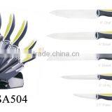 5PCS PP Handle Stainless Steel Knife Set With Wooden Base thumbnail-1