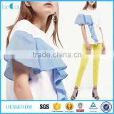Pictures of Girls Cotton Tops With Stripe Ruffles Round Neck Short Sleeve for Woman Clothing Manufacturer in Guangdong thumbnail-1