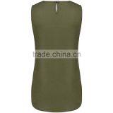 2016 Summer Plain Khaki Sleeveless Shell Tops For Ladies Latest Chiffon Plain Pockets Summer Tops thumbnail-3