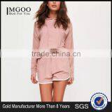 Hot Sale Pink Stripe Hoodies Drop Shoulder Custom Color 100% Cotton And Piping Running Short Pyjamas Set thumbnail-4