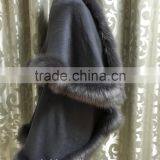 Fur Story Natural Cashmere Shawl With Fox Fur Collar Hight Quality Winter Outwear Poncho Multiple Colors thumbnail-4