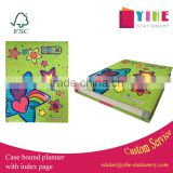 Case bound hardcover planner with card index page(PVC film) colors printing notebook