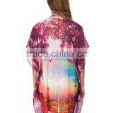 Relaxed Fit Lace v Neck Lakeside Print Kaftan Women Kaftan Dress thumbnail-5