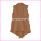 Simple Classic Brown Big Collar Sleeveless Jacket Suit Vest thumbnail-2