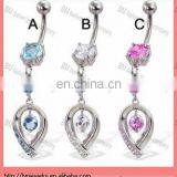 16g Belly Button Ring With Big Stone and Jeweled Teardrop Dangle Body Piercing Jewelry Ring thumbnail-1