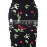Kate Kasin Women's Shirred Detail Flower Pattern Cotton Pencil Skirt With Wide Belt KK000610-1 thumbnail-2