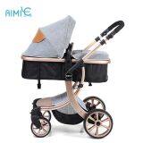 High-view folding baby stroller with gold chassis