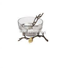 Glass & Brass Metal Butterfly Bowl