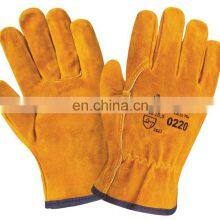 Unlined Mens Yellow Split Cowhide Leather Driver Work Gloves Wholesale