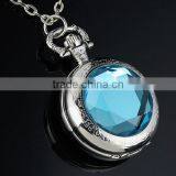 WP060 New Ladies Stainless Steel Case Sapphire Decoration Front Necklace Pendant Pocket Watch