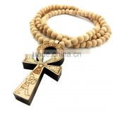 Men's good wooden Jay Z ankh cross chain 8mm bead 36'' necklace