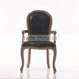 Furniture Antiqued Carved Leather Wooden Armchair thumbnail-2