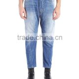 Navy Blue Carrot Shape Women Jeans with Hooked Holes